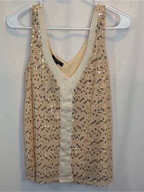 Studio Y Beige Sequin V-Neck Tank